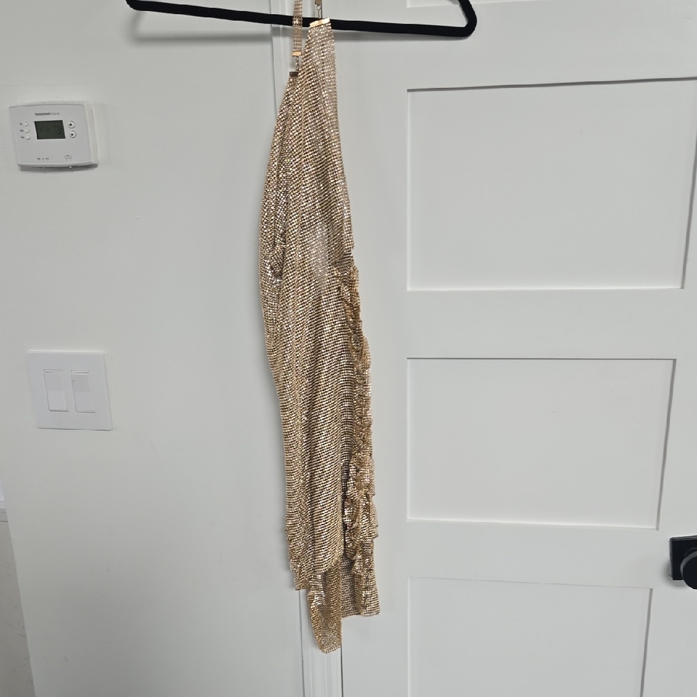 Gold Sequin Halter Chain Dress